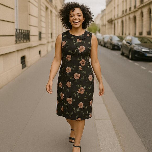 Guilty black floral sleeveless dress Sz Med - Picture 1 of 7